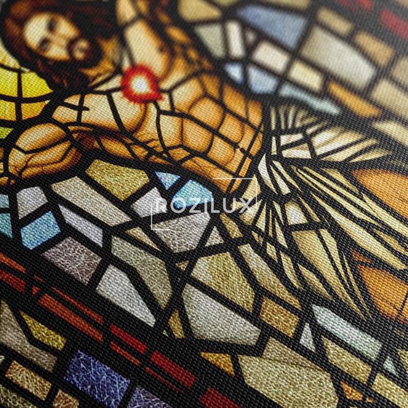Stained Glass Weightlifting Jesus Canvas Print | Unique Religious Gym Art | Funny Workout Decor | Christian Home Wall Art