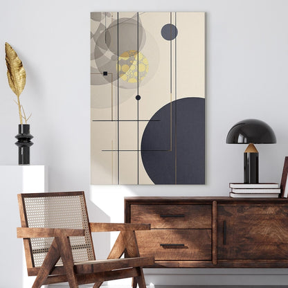 Abstract Geometric Art Canvas Print | Modern Circle Line Wall Decor | Neutral Gold Blue Minimalist Home Decor