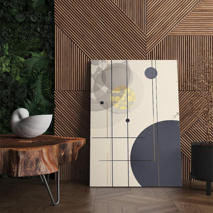 Abstract Geometric Art Canvas Print | Modern Circle Line Wall Decor | Neutral Gold Blue Minimalist Home Decor