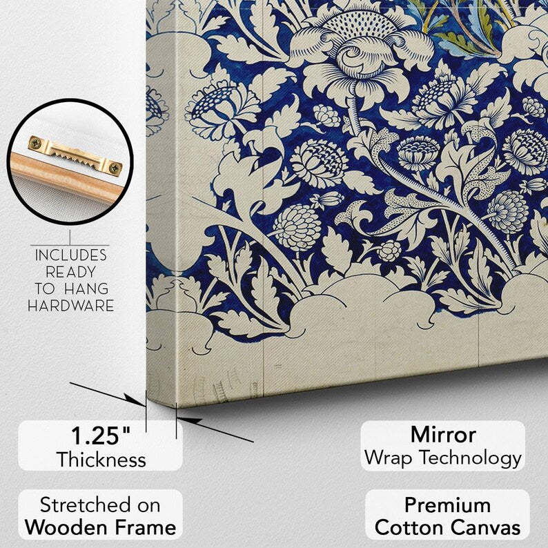 William Morris Vintage Blue Floral Pattern Canvas Print | Botanical Arts and Crafts Wall Art