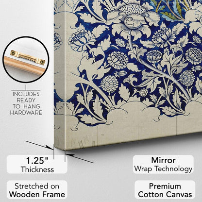 William Morris Vintage Blue Floral Pattern Canvas Print | Botanical Arts and Crafts Wall Art