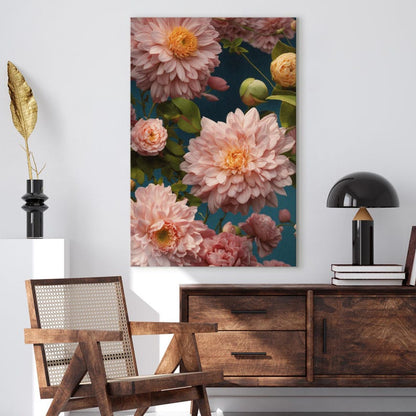 Pink Dahlia Peony Floral Canvas Print | Botanical Wall Art | Elegant Flower Home Decor Gift