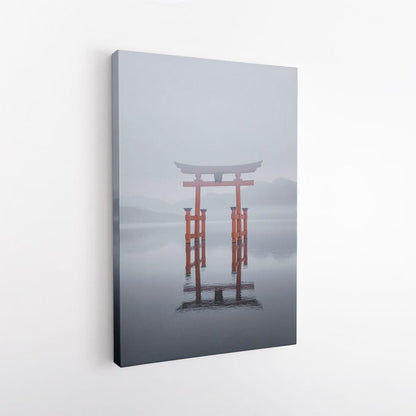 Japanese Torii Gate Canvas Print | Misty Japan Water Wall Art | Zen Home Decor | Travel Photo