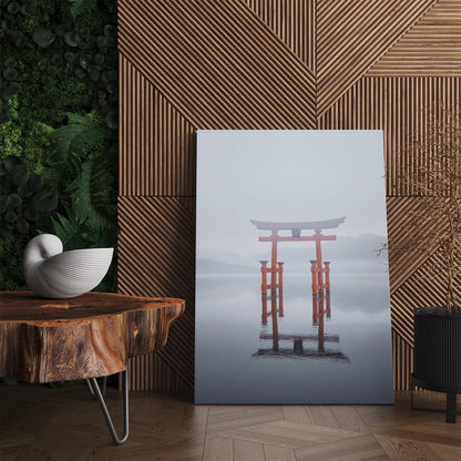 Japanese Torii Gate Canvas Print | Misty Japan Water Wall Art | Zen Home Decor | Travel Photo