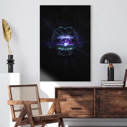 Diamond Lips Canvas Print | Glamorous Sparkle Wall Art | Modern Luxury Home Decor | Edgy Jewel Tone Art