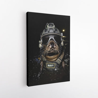 Tactical Navy Seal Animal Canvas Print | Funny Seal Wall Art for Man Cave & Home Decor