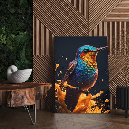 Vibrant Hummingbird Canvas Print | Colorful Bird Wall Art | Abstract Splash Art Decor | Rainbow Animal Art