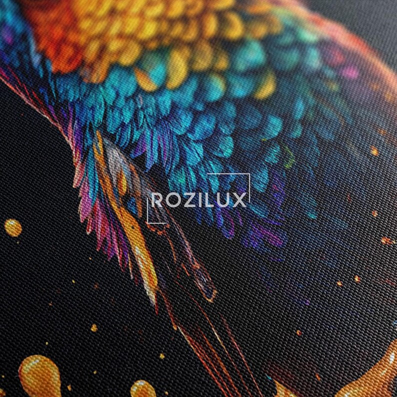 Vibrant Hummingbird Canvas Print | Colorful Bird Wall Art | Abstract Splash Art Decor | Rainbow Animal Art
