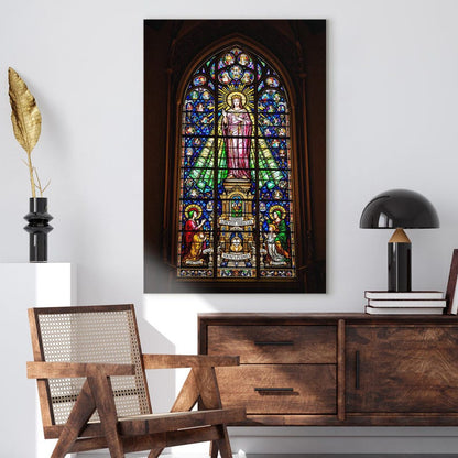 Stained Glass Religious Art Print, Christian Church Cathedral Window Canvas, Vibrant Spiritual Wall Decor