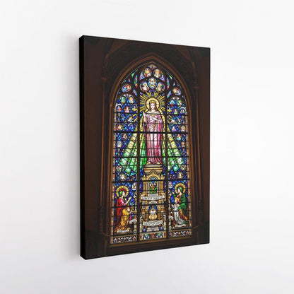 Stained Glass Religious Art Print, Christian Church Cathedral Window Canvas, Vibrant Spiritual Wall Decor