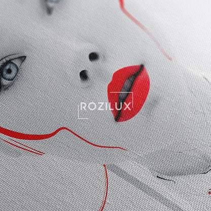 Sci Fi Cyborg Woman Canvas Wall Art, Futuristic Red White Portrait Print