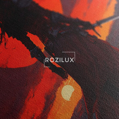 Dark Fantasy Warrior Canvas Print, Epic Red Moon Battle Scene Wall Art, Gothic Home Decor, Gift for Him