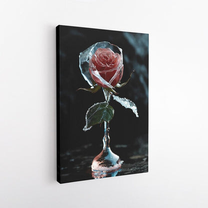 Dramatic Frozen Rose Wall Art | Ice Flower Canvas Print | Unique Floral Home Decor