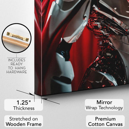 Futuristic Robot Wall Art, Cyberpunk Sci Fi Canvas Print, Metallic Silver & Red Decor, Gift for Him