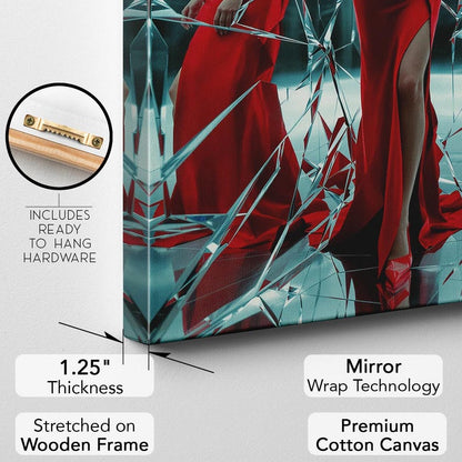 Modern Fashion Wall Art, Red Dress Broken Mirror Print, Elegant Woman Canvas Art, Luxury Decor for Living Room
