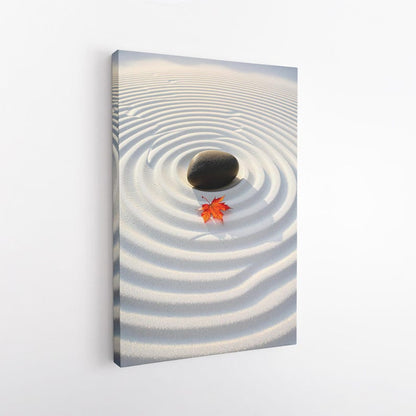 Zen Garden Canvas Print | Minimalist Meditation Wall Art | Peaceful Stone and Leaf Home Decor | Serene Nature Print