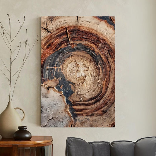 Petrified Wood Tree Ring Canvas Print, Abstract Wood Wall Art, Modern Nature Decor, Earth Tone Organic Art Boho