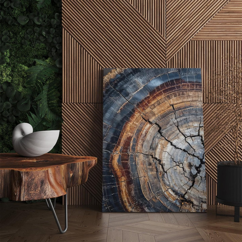 Abstract Tree Ring Canvas Print | Nature Inspired Wood Grain Wall Art Decor for Living Room Office Bedroom | Organic Abstract Art Boho