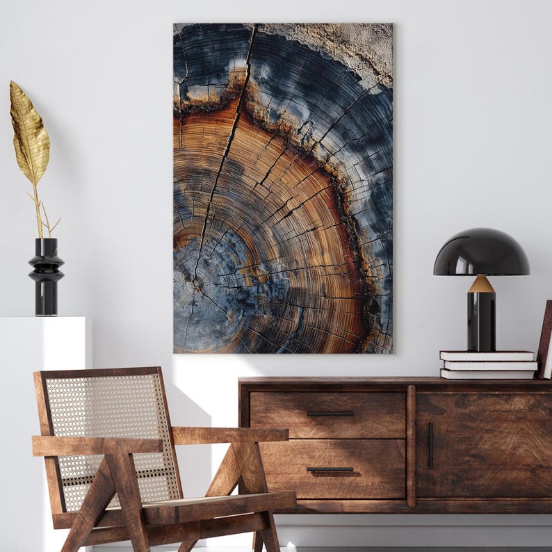 Abstract Tree Ring Canvas Print, Colorful Wood Grain Wall Art, Natural Earth Tones Home Decor Boho