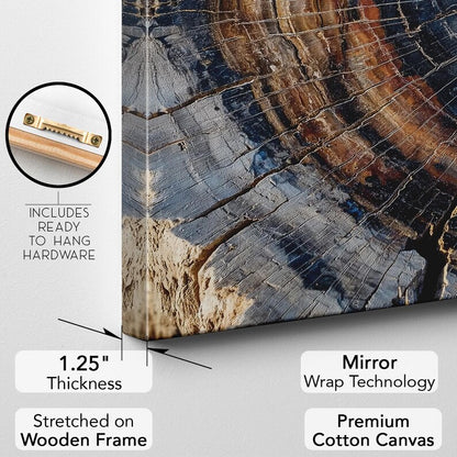 Petrified Wood Wall Art, Tree Ring Canvas Print, Abstract Nature Art, Earthy Decor Boho