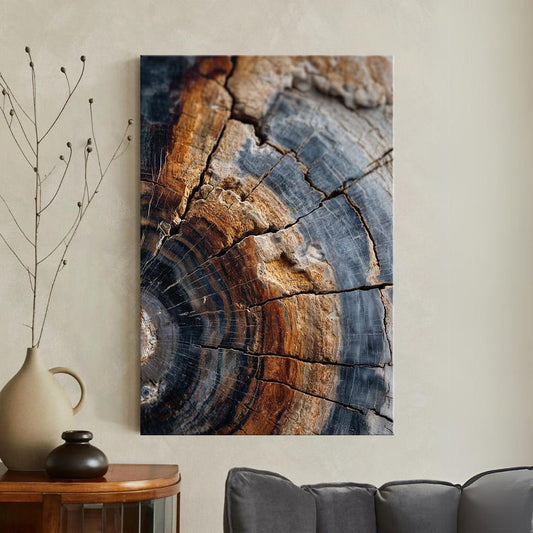 Abstract Petrified Wood Wall Art | Blue Orange Stone Texture Canvas Print | Unique Rustic Home Decor