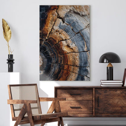 Abstract Petrified Wood Wall Art | Blue Orange Stone Texture Canvas Print | Unique Rustic Home Decor