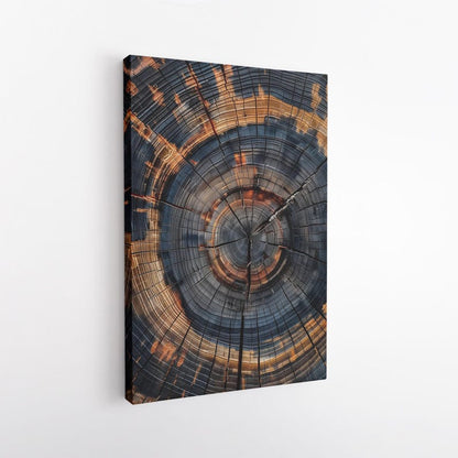 Tree Ring Canvas Print | Abstract Wood Grain Wall Art | Modern Rustic Home Decor | Dark Blue Orange Texture Art Boho
