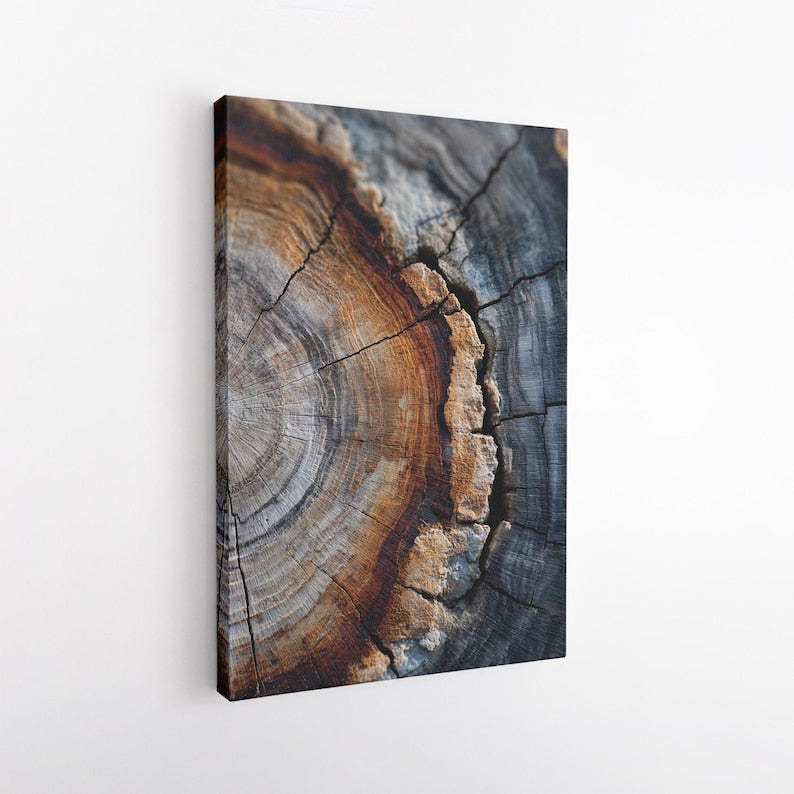 Abstract Tree Ring Wood Grain Canvas Wall Art | Rustic Nature Print | Earthy Tone Home Decor Boho