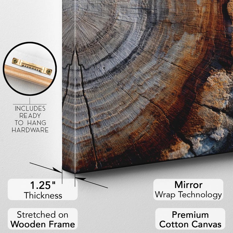Abstract Tree Ring Wood Grain Canvas Wall Art | Rustic Nature Print | Earthy Tone Home Decor Boho