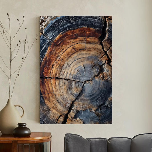 Petrified Wood Tree Ring Canvas Print | Natural Abstract Wall Art | Rustic Earthy Decor | Ready to Hang Unique Art