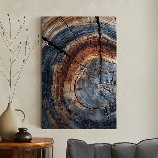 Rustic Tree Ring Wall Art Canvas Print | Abstract Wood Grain Decor | Natural Wood Slice Art | Modern Cabin Decor