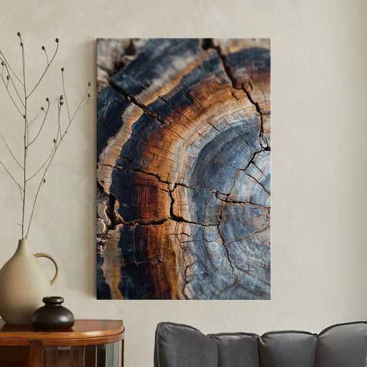Abstract Colorful Tree Ring Canvas Print, Wood Grain Wall Art, Modern Rustic Home Decor, Large Framed Print