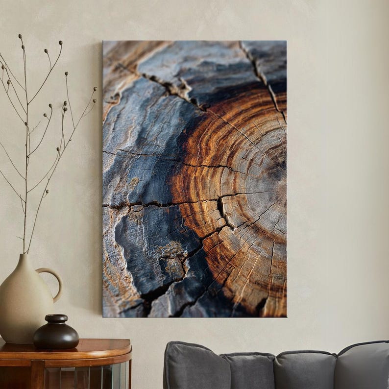 Tree Ring Canvas Print, Abstract Wood Texture Wall Art, Rustic Nature Decor, Organic Home Art Print