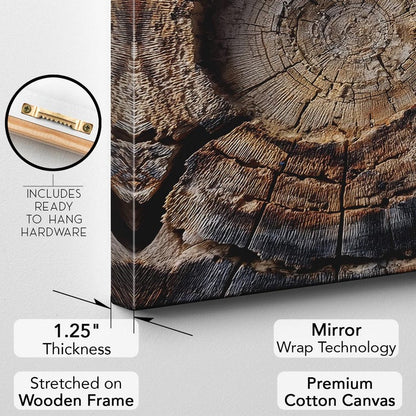 Rustic Tree Ring Canvas Print, Wood Grain Wall Art, Textured Wood Slice Decor, Natural Earth Tone Art