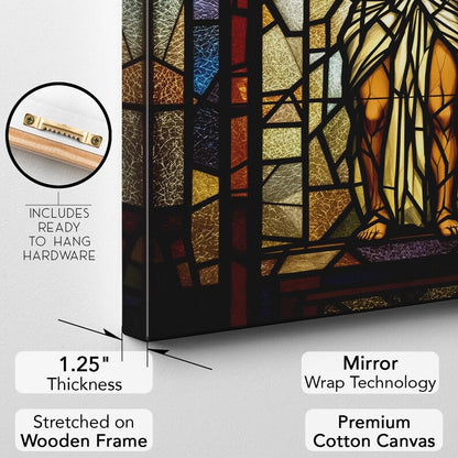 Stained Glass Weightlifting Jesus Canvas Print | Unique Religious Gym Art | Funny Workout Decor | Christian Home Wall Art