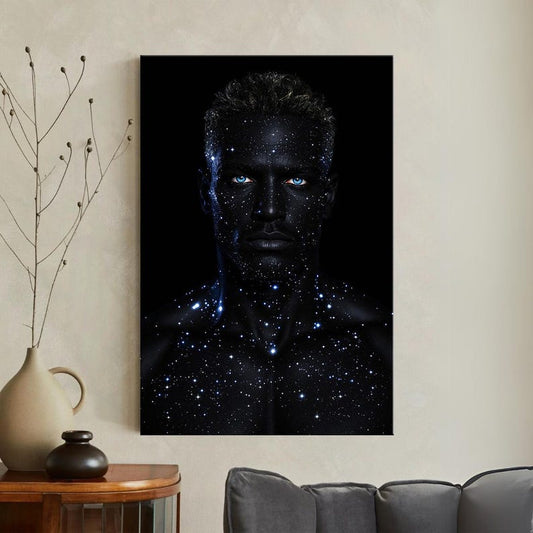 Cosmic Man Canvas Print | Galaxy Stars Body Art | Unique Portrait Wall Decor | Modern Art Gift
