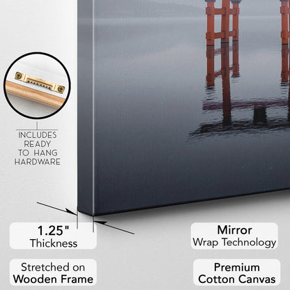 Japanese Torii Gate Canvas Print | Misty Japan Water Wall Art | Zen Home Decor | Travel Photo