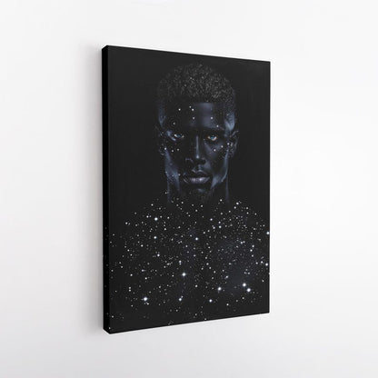 Cosmic Man Portrait Art Canvas Print, Starry Skin Black Male Figure Wall Art Decor