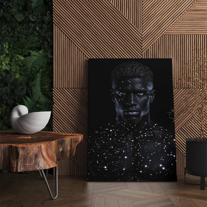 Cosmic Man Portrait Art Canvas Print, Starry Skin Black Male Figure Wall Art Decor