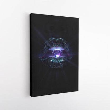 Diamond Lips Canvas Print | Glamorous Sparkle Wall Art | Modern Luxury Home Decor | Edgy Jewel Tone Art