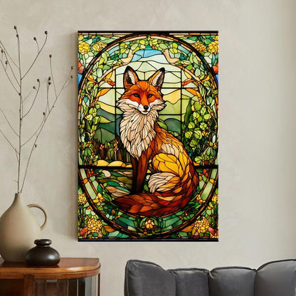 Stained Glass Fox Canvas Print | Art Nouveau Nature Wall Art | Wildlife Animal Decor