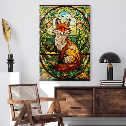 Stained Glass Fox Canvas Print | Art Nouveau Nature Wall Art | Wildlife Animal Decor