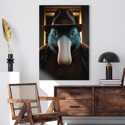 Platypus Detective Art Print, Anthropomorphic Animal in Fedora Hat Wall Art, Unique Cool Character Canvas Print