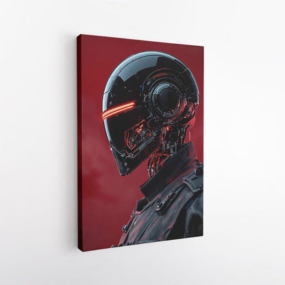 Sci-Fi Robot Canvas Print, Futuristic Cyberpunk Wall Art, Red and Black AI Decor Print, Modern Home Decor
