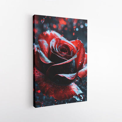 Moody Red Rose Canvas Print, Water Droplets Wall Art, Dark Floral Decor, Romantic Bedroom Art, Luxury Home Decor Gift