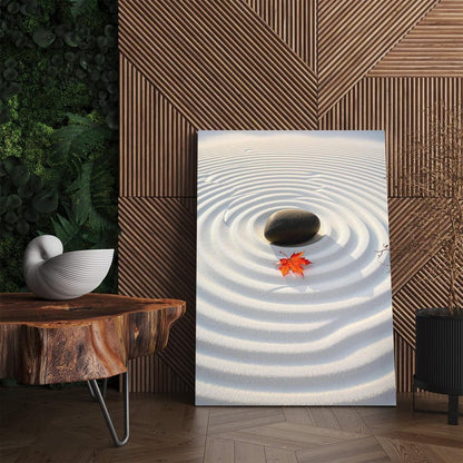 Zen Garden Canvas Print | Minimalist Meditation Wall Art | Peaceful Stone and Leaf Home Decor | Serene Nature Print
