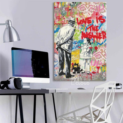 Graffiti street art poster print, graffiti wall art, pop art decor, love is the answer quote art, street art print, trendy room canvas