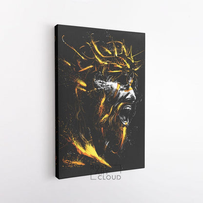Jesus portrait illustration, christian wall art, man cave decor, black and gold poster prints, modern wall art for living room