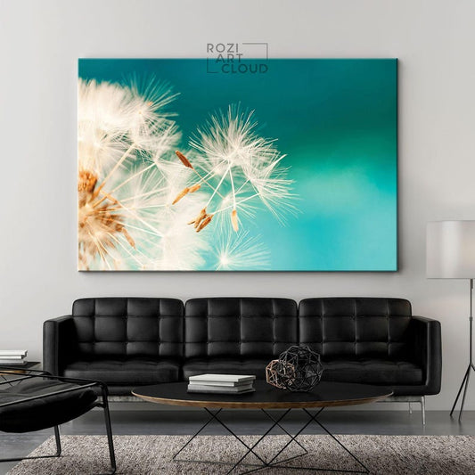 Dandelion art canvas, white flowers decor, botanical wall art, nature wall decor, teen room decorations