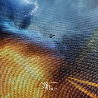 Thunder storm wall art, tornado art print, sunset wall decor, nature canvas print, road artwork decor